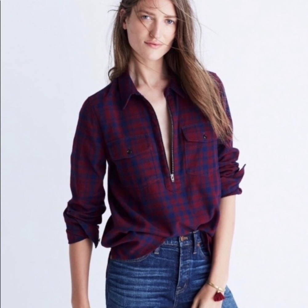 Madewell Flannel Half Zip Long Sleeve Top/SZ S